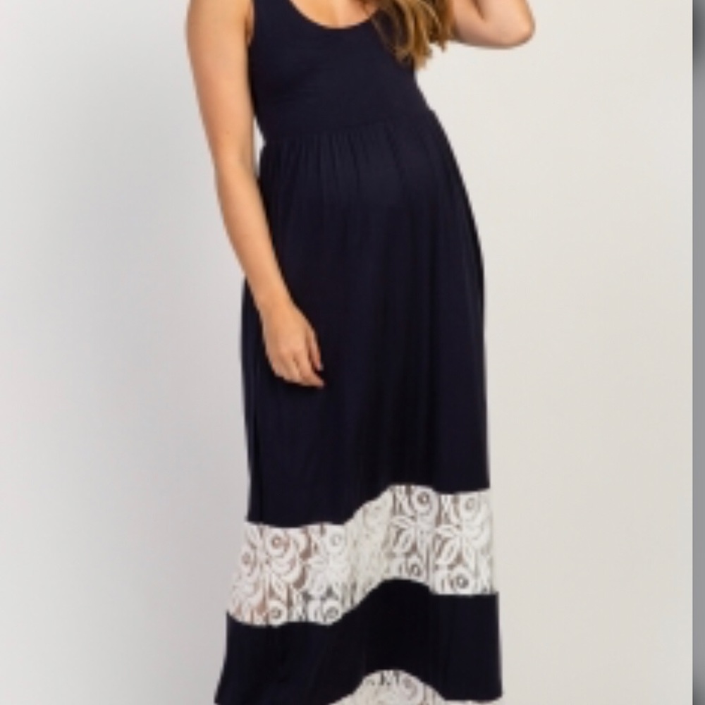 Beautiful Navy Block Lace Maxi Dress